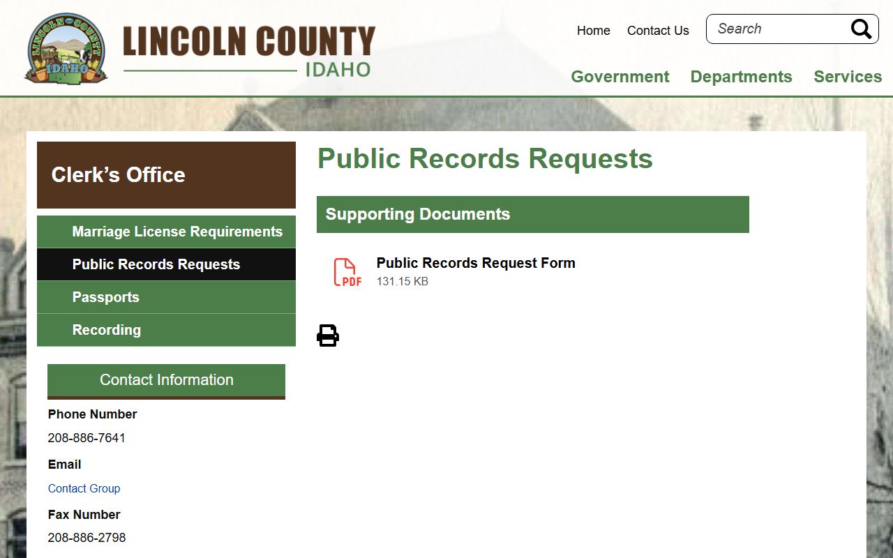 Lincoln County Clerk public records request source page