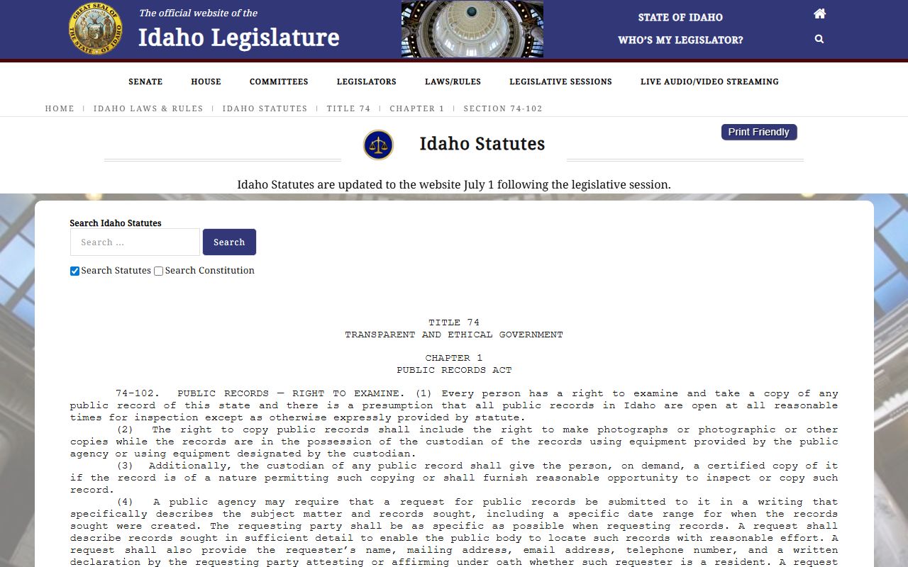 Lincoln County Clerk records Idaho public records access statute