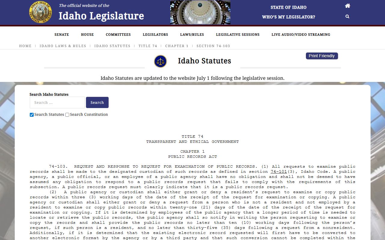 Lincoln County Clerk records Idaho public records response statute
