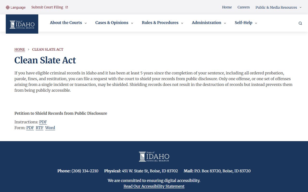 Lincoln County court records Idaho Clean Slate Act shielding
