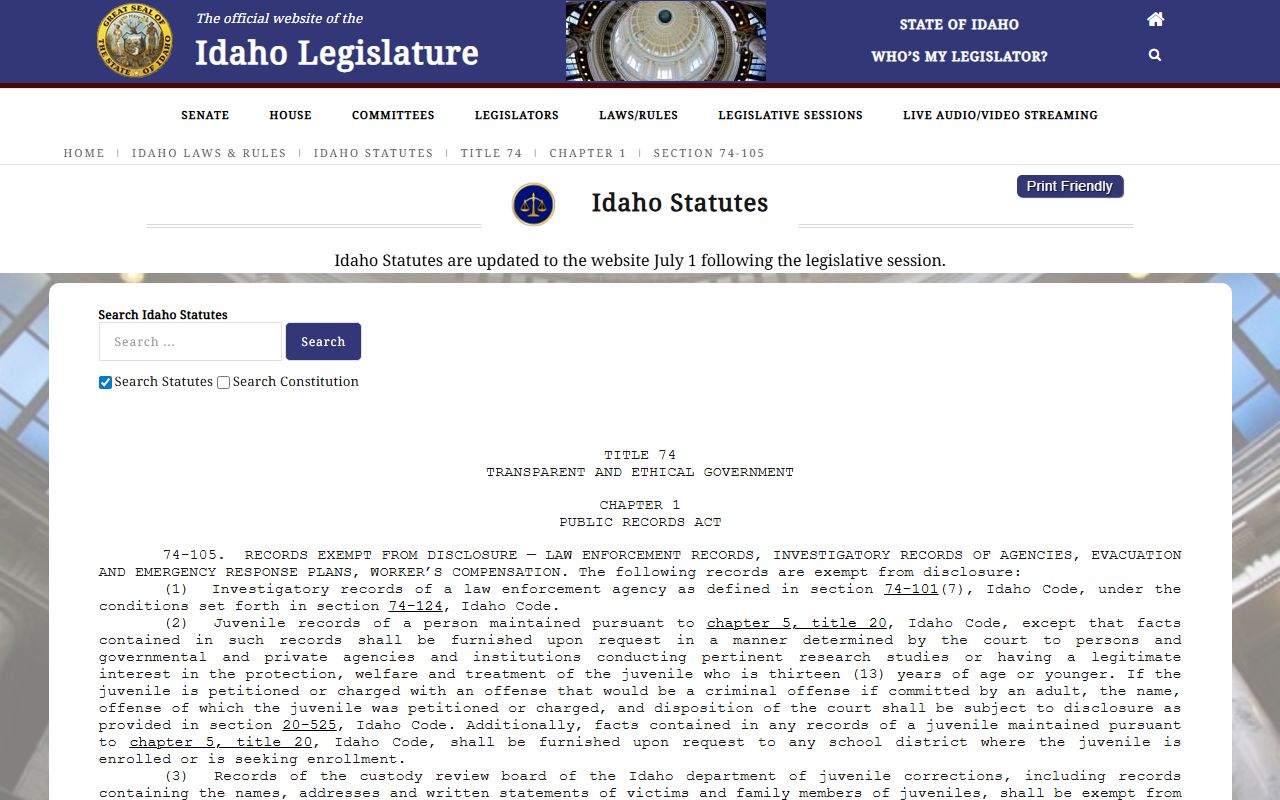 Lincoln County court records Idaho exempt records statute