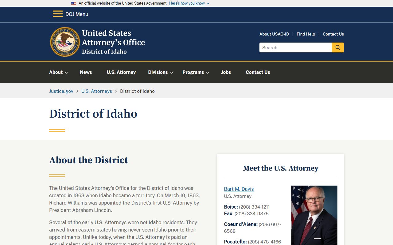 Lincoln County criminal court records U.S. Attorney District of Idaho