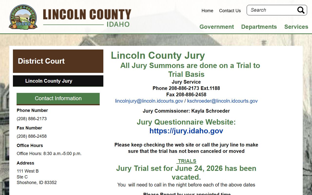 Lincoln County District Court jury records source page