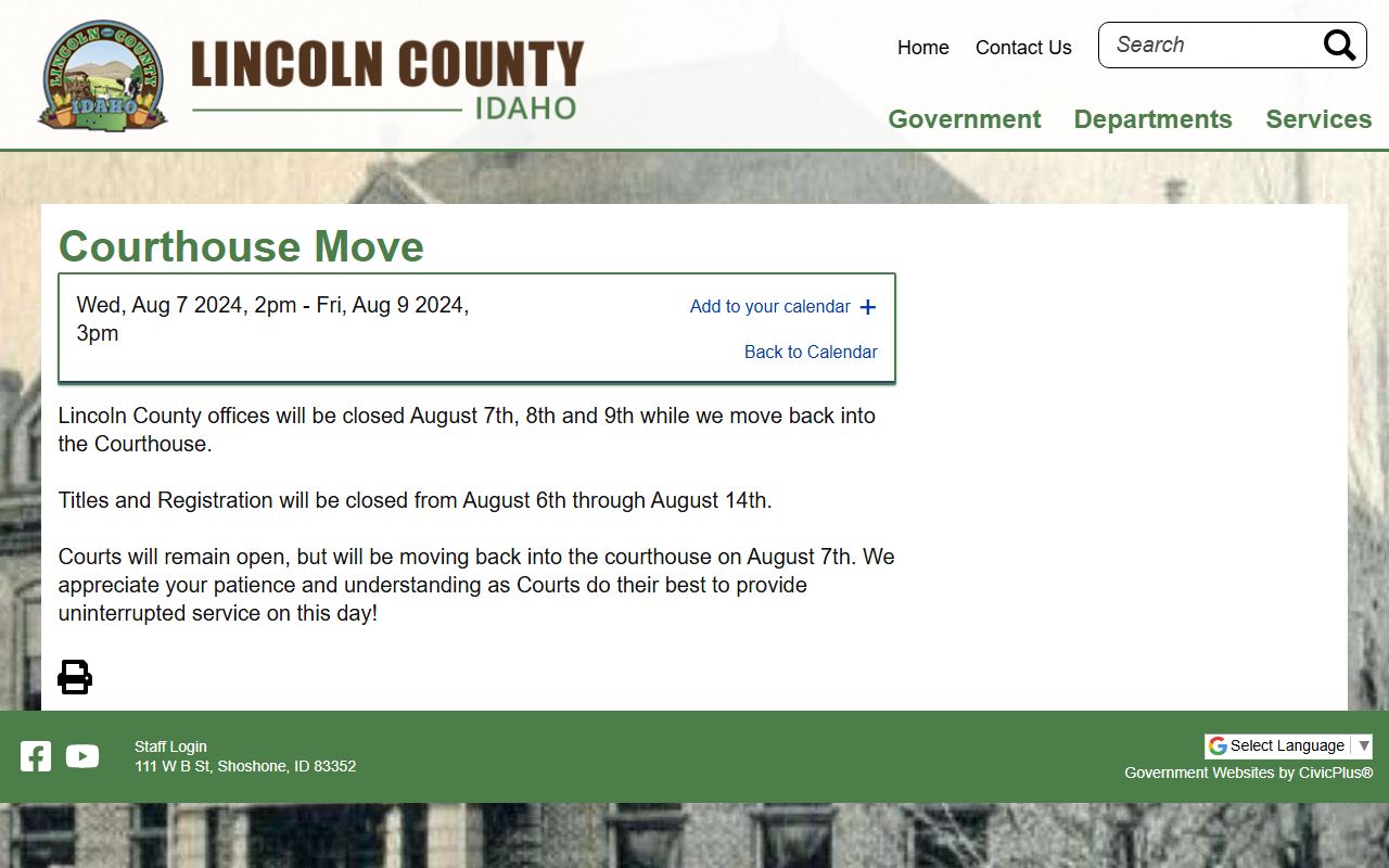 Lincoln County Court records courthouse move notice source