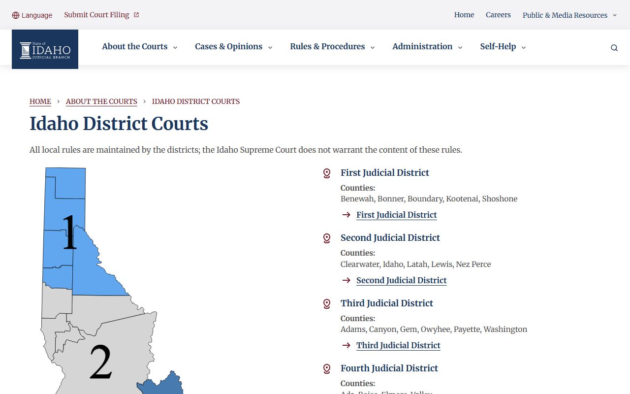 Lincoln County Court records Idaho District Court structure source