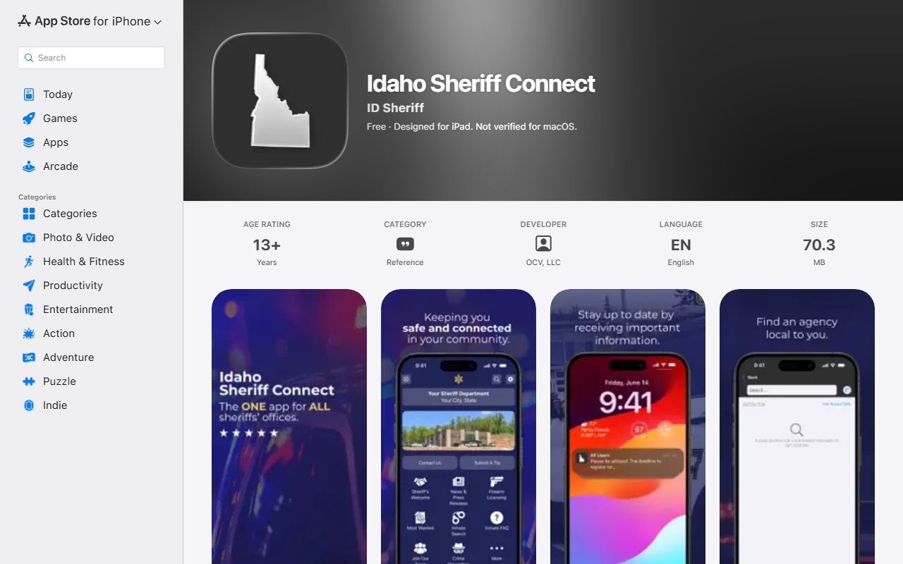 Lincoln County inmate search Idaho Sheriff Connect App Store page