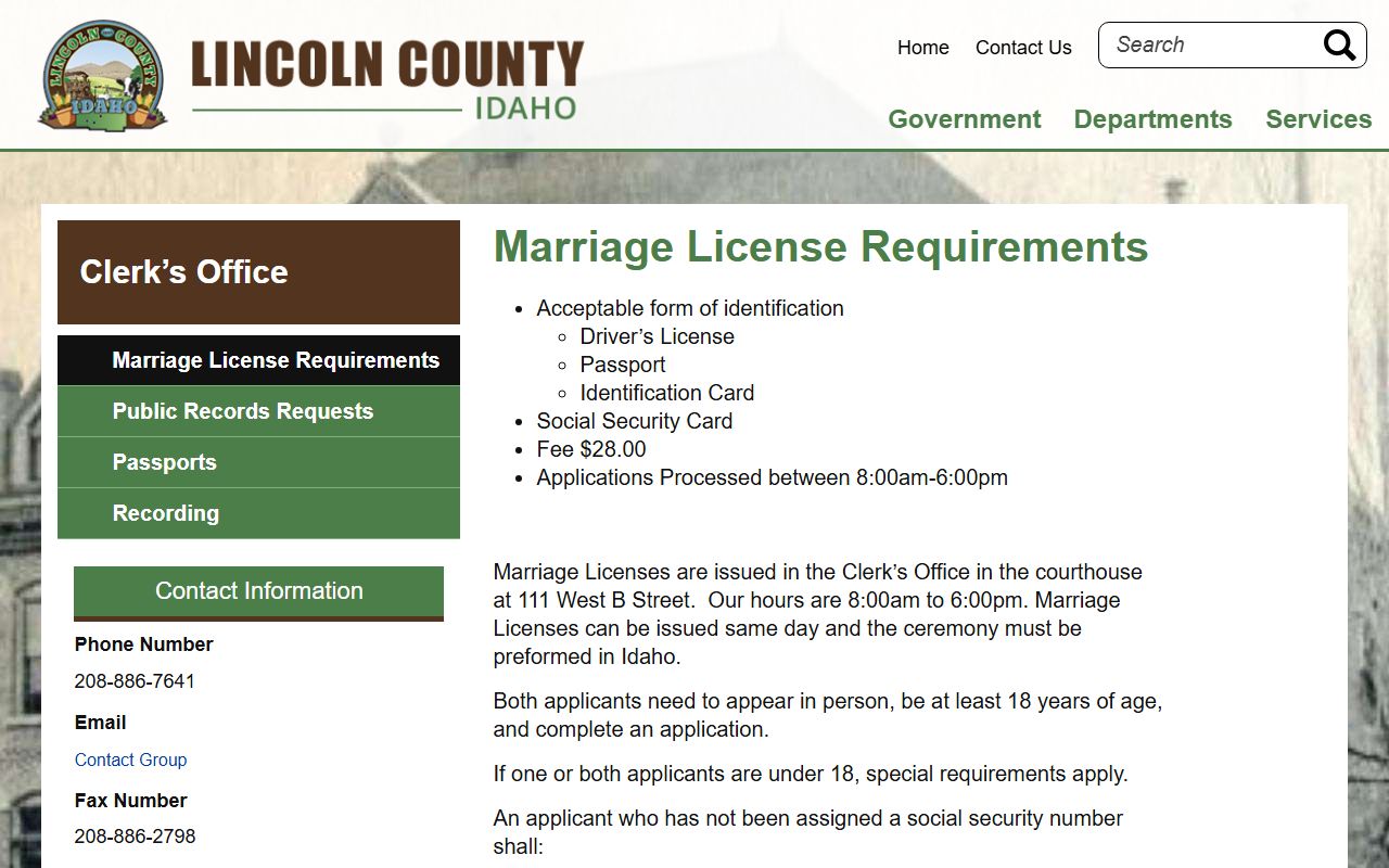 Lincoln County marriage and divorce records marriage license requirements