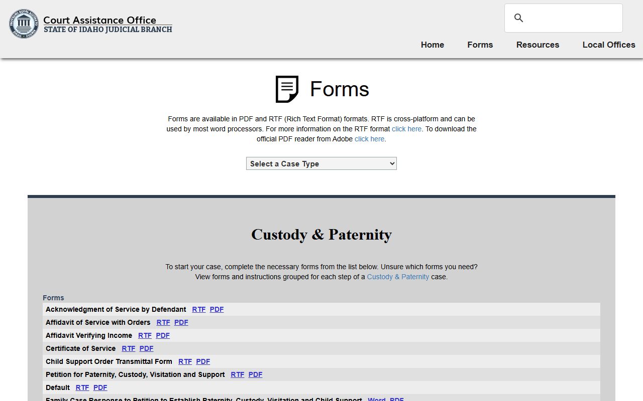 Lincoln County probate records Idaho Court Assistance forms index