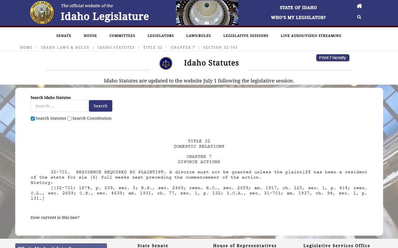 Lincoln County probate records Idaho divorce residency statute